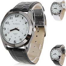 White Women's Stylish Dial Face PU Leather Analog Quartz Wrist Watch (Assorted Colors)