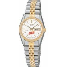 Women`s 2 Tone Seiko Watch W/ Silver White Dial & Stainless Steel Bracelet