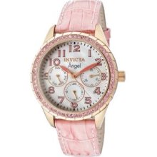 Women's 12609 Angel White Mother-Of-Pearl Dial Crystal Accented Pink