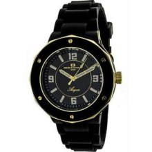 Women's Ceramic Case Rubber Bracelet Black Tone