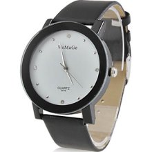 Women's Classic Style PU Analog Quartz Wrist Watch (Black)