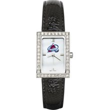 Womens Colorado Avalanche Watch with Black Leather Strap and CZ Accents