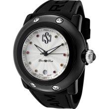 Women's Crazy Sexy Cool Silver Guilloche Dial Multicolor Crystal Black Silicone