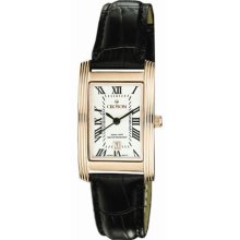 Womens Croton Rose Gold Black Leather Date Watch CR207990BSRG