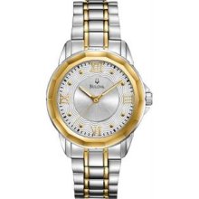 Women's Dress Two Tone Stainless Steel Case and Bracelet Silver Dial