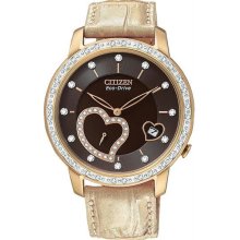 Women's Eco-Drive Rose Gold Tone Stainless Steel Case Diamond Accents Heart Shap