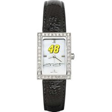 Womens Nascar #48 Jimmie Johnson Watch with Black Leather Strap and CZ Accents