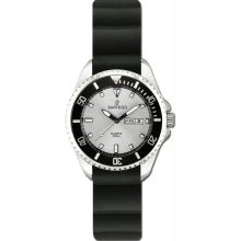 Women's Quartz Silver Dial Dive Watch Rubber Strap