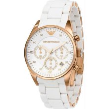 Women's Rose Gold Tone Stainless Steel Case Chronograph White Dial