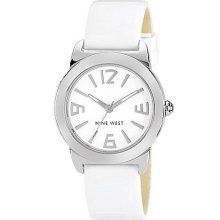 Women's Round Silver-Tone White Strap Watch