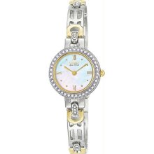 Women's Silhouette Swarovski Crystals Two Tone Stainless Steel Blue Mother of Pe