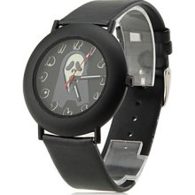 Women's Skeleton Style PU Analog Quartz Wrist Watch (Black)