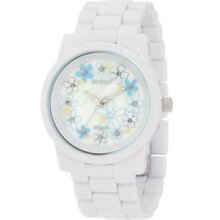 Women's ST/5035MPWT Floral Print Diamond Dial White Corn-Resin