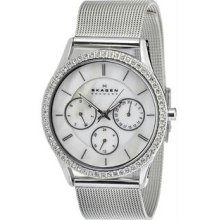 Women's Stainless Steel Case and Mesh Bracelet Mother of Pearl Dial