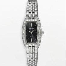 Women's Stainless Steel Case Solar Quartz Black Dial Swarovski