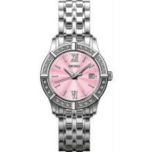 Women's Stainless Steel Quartz Pink Dial Roman Numerals Swarovski Crys