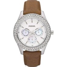 Women's tan fossil stella multi-function glitz watch es2996