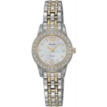 Women's Two Tone Stainless Steel Solar Quartz Mother of Pearl Dial Swarovski Cry