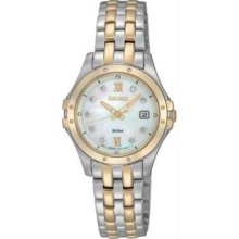 Women's Two Tone Stainless Steel Quartz Mother of Pearl Dial Crystal