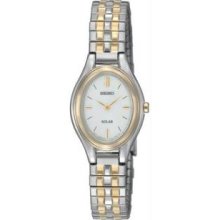 Women's Two Tone Stainless Steel Oval Shape Solar Quartz White Dial