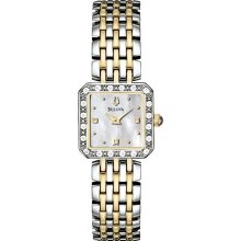 Women's Two Tone Stainless Steel Dress Mother of Pearl Dial Diamond