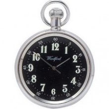 Woodford Arabic Black Face Mechanical Pocket Watch - Chrome