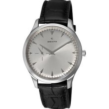 Zenith Mens Elite Ultra Thin Silver Dial Leather Strap Watch 03.2010.681/01.c493