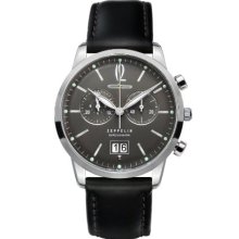 Zeppelin Men's Flatline Chronograph Watch 73862 With Black Dial And Strap