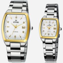 1 Pair Luxury Watch Casual Stainless Steel Time/date Lovers Eyki Quartz Watch
