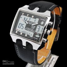 1 Piece Fashion Digital Analog Quartz Men Black Leather Square Sport