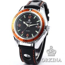 3 Colors Orkina Date Men Luxury Analog Army Sport Quartz Leather Wrist Watch