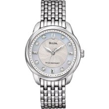 $550 New BULOVA Precisionist Ladies 8 Diamonds Round Watch Steel Bracelet