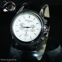 60 Second Pointer Diamond Automatic Time Leather Black Band Read Quartz Watch
