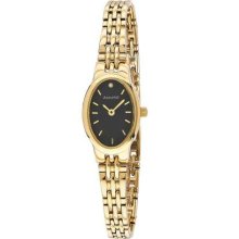 Accurist Ladies' Slim, Black Oval Dial, Gold Plate LB1336B Watch