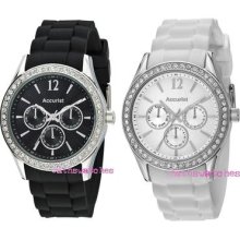Accurist Ladies Stone Set Multi Dial Silicon Watch White Or Black 50% Off Rrp