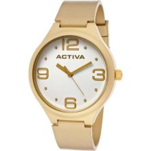 Activa Watches Men's White Dial Gold Polyurethane Gold Polyurethane W