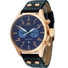 Adee Kaye AK7234-MRG Blue Men's Rose Gold Tone Blue Leather Strap Chro