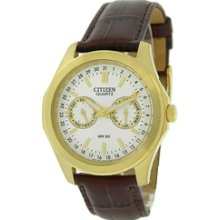 AG0162-07A - Citizen Quartz Muti-Dial WR 50m Elegant Leather Mens Gold Tone Watch