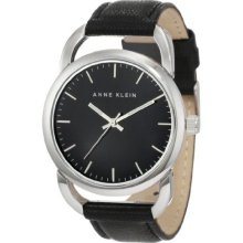AK Anne Klein Women's 10-9927BKBK Silver-Tone Black Leather Strap Watch