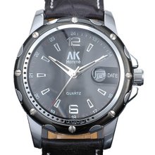Ak-homme Black Dial Hour&date Display Analog Mens Quartz Watch&gift Box