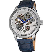 Akribos Xxiv Men's Mechanical Skeleton Leather Strap Watch