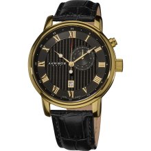 Akribos XXIV Men's Stainless Steel Leather Strap Swiss Collection Date Watch (Gold-tone)