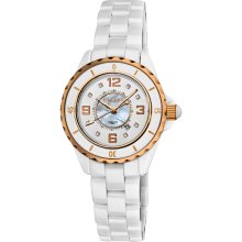 Akribos XXIV Women's Ceramic Quartz Date Diamond Fashion Watch (White/ Rose)