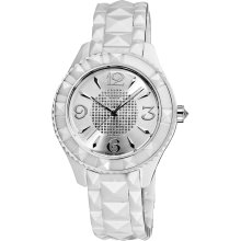 Akribos XXIV Women's Ceramic Pyramid Cutting Quartz Watch (White)