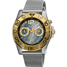 Akribos XXIV Women's Diamond Multifunction Mesh Bracelet Watch (Two-tone Gold and Silver)