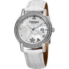 Akribos XXIV Women's Swiss Quartz Crystal Mother of Pearl Strap Watch (Silver-tone)
