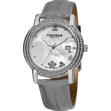 Akribos XXIV Women's Swiss Quartz Crystal Mother of Pearl Strap Watch (Grey)