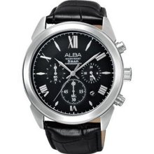 ALBA Black leather strap Gents Chronograph Sports Watch AT3031X1
