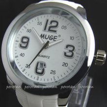 Analog Quartz Hours Clock Dial Date White Rubber Unisex Wrist Watch Whp107