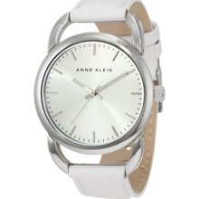 Anne Klein Women's 10-9927SVWT White Calf Skin Quartz Watch with Silver Dial